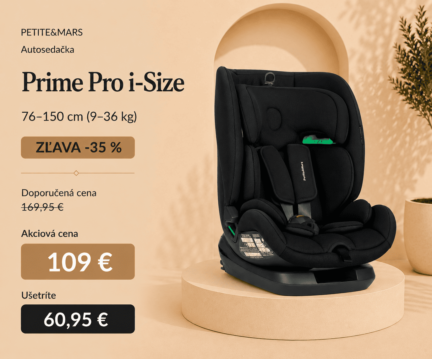 PETITE&MARS Autosedačka Prime Pro i-Size Black Air 76-150 cm (9-36 kg)